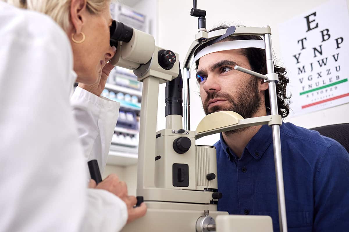 Optometry patient getting an eye exam 