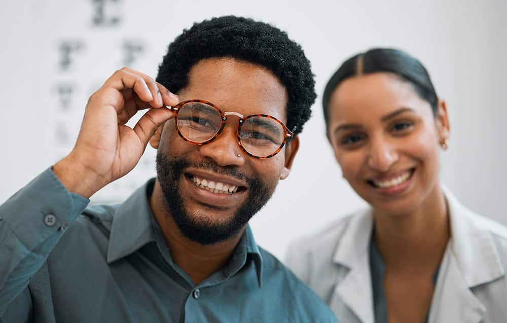Customer trying on glasses